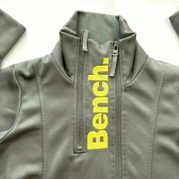 Bench Gray/Yellow Crop Neck Fleece Lined Thumb Hole Athletic Jacket Size M - Picture 2 of 14